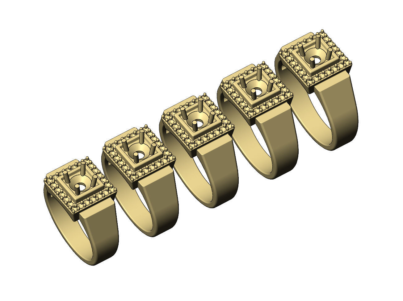 Square diamond cluster ring US sizes 7to11 3D print model_5