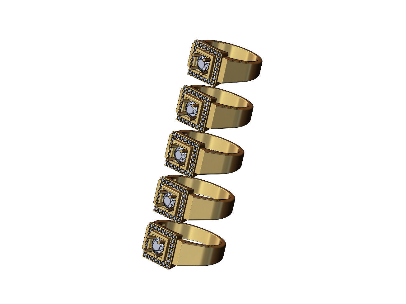 Square diamond cluster ring US sizes 7to11 3D print model_3