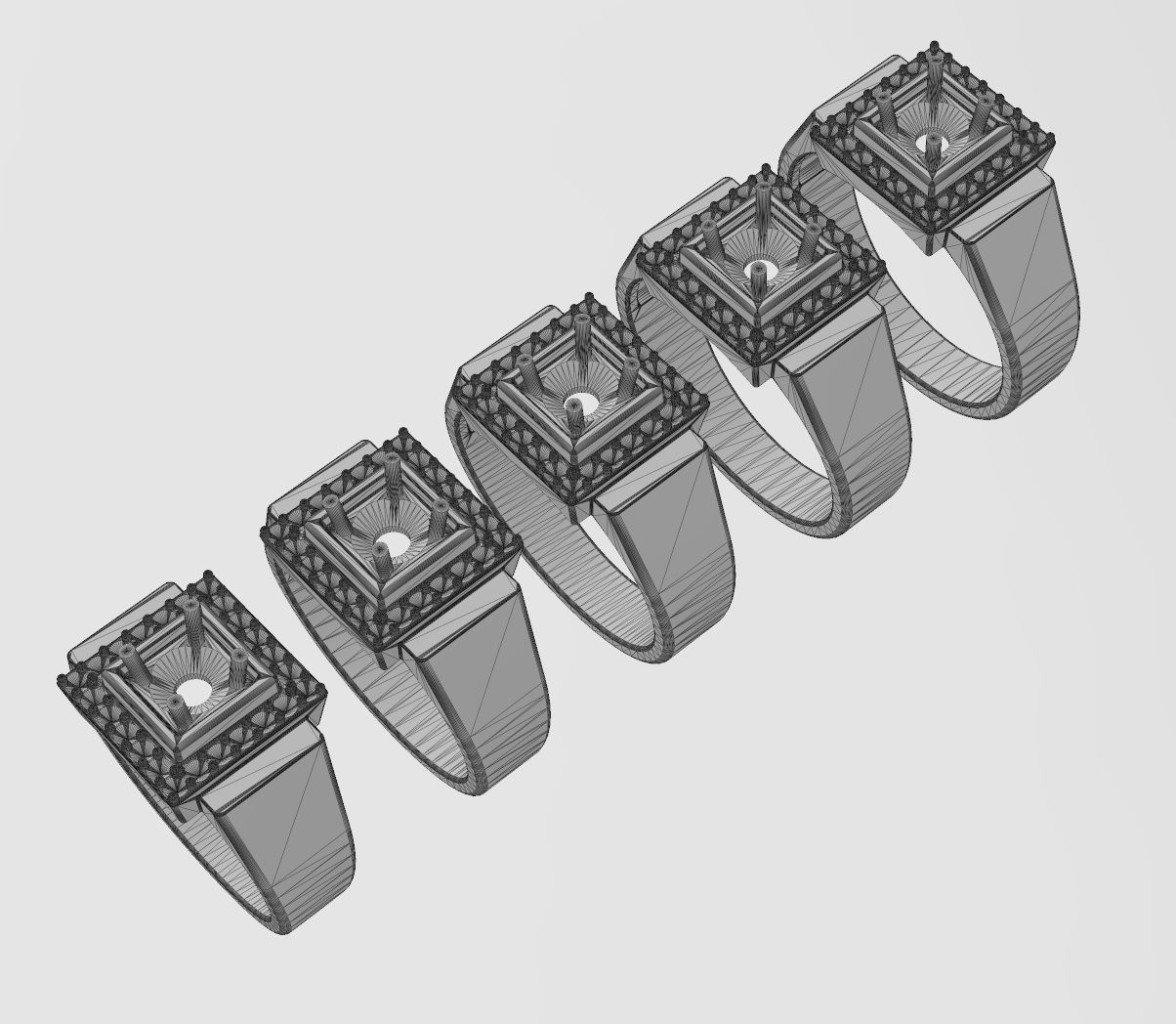Square diamond cluster ring US sizes 7to11 3D print model_13