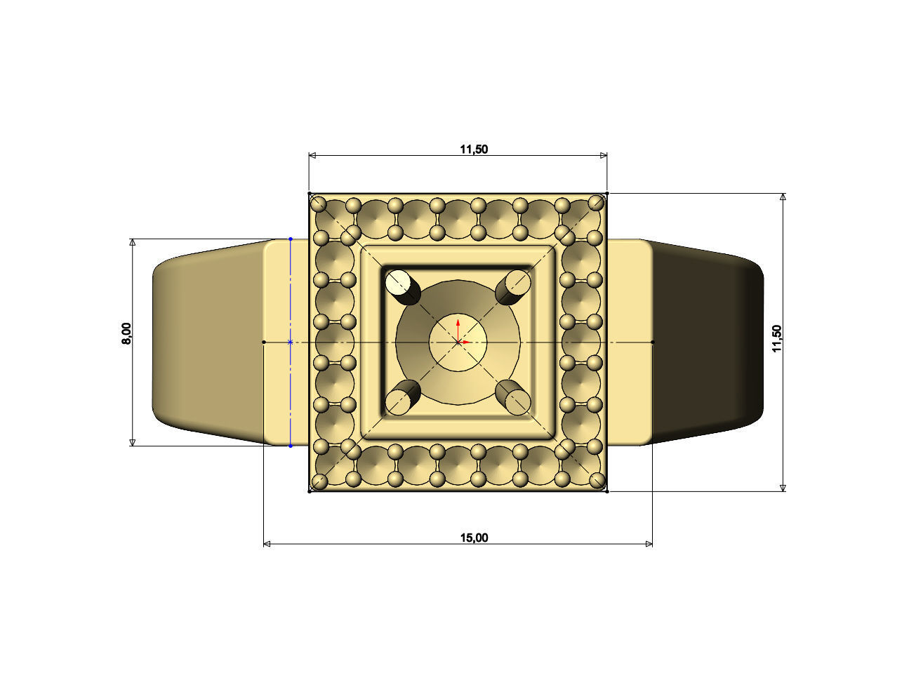 Square diamond cluster ring US sizes 7to11 3D print model_7