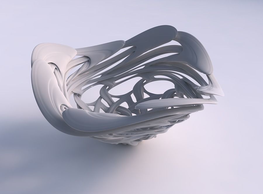 Bowl flared with interlacing lattice and extruded lines wavy top 3D print model_0