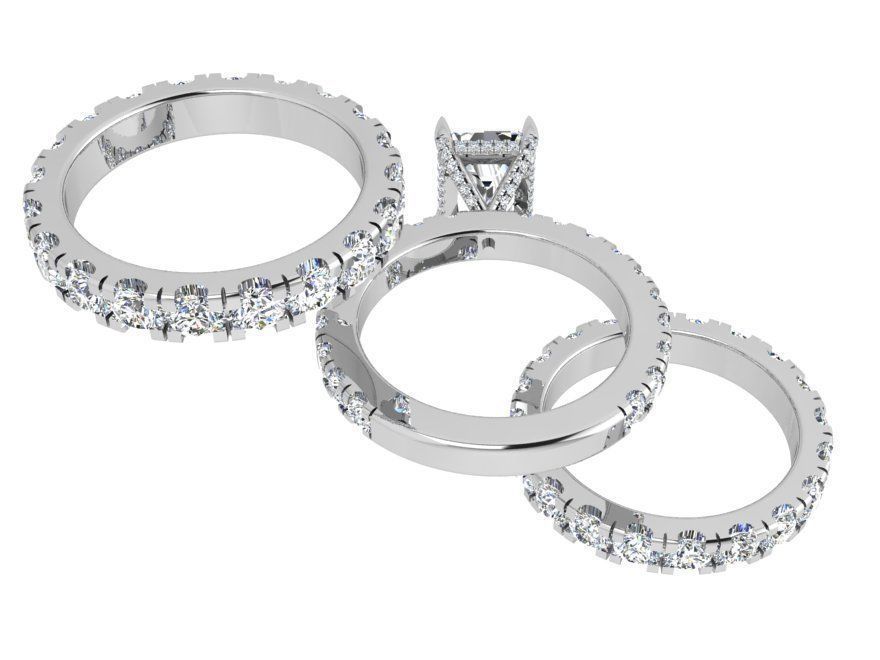 Emerald Diamond Ring With Two Bands 3751 3D print model_3