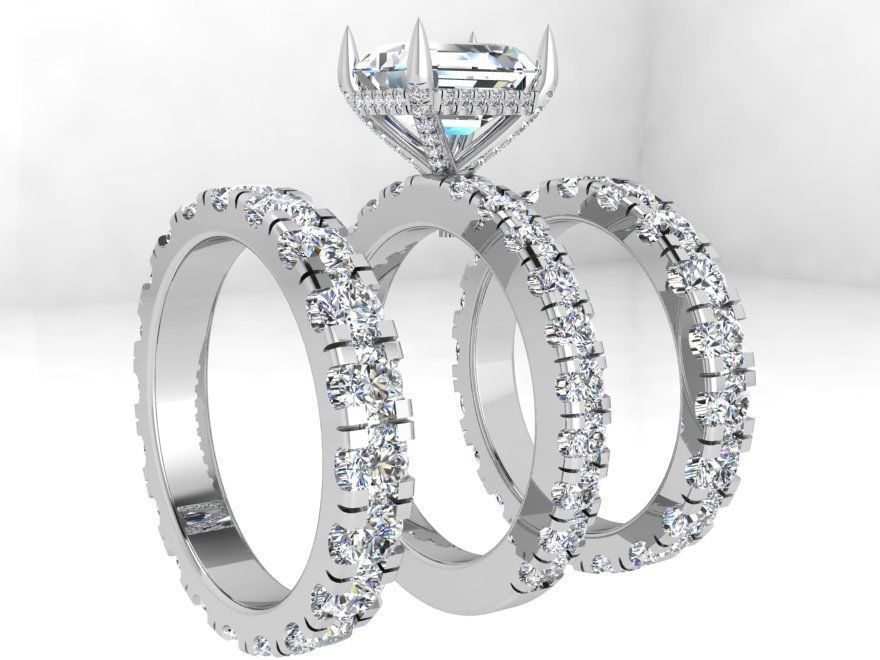 Emerald Diamond Ring With Two Bands 3751 3D print model_2