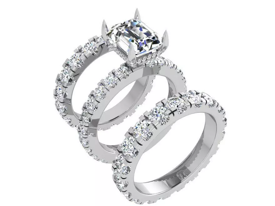 Emerald Diamond Ring With Two Bands 3751 3D print model_0