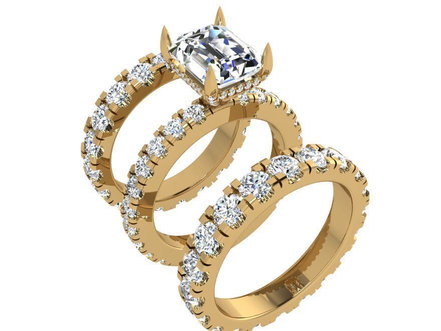 Emerald Diamond Ring With Two Bands 3751 3D print model_1