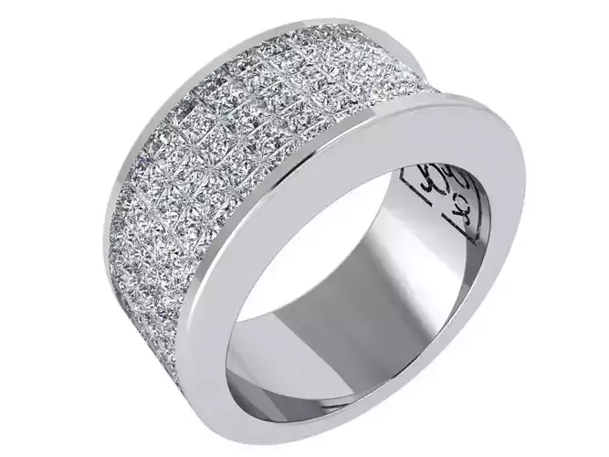 Wide Ring With Princess Cut Diamonds 3763
