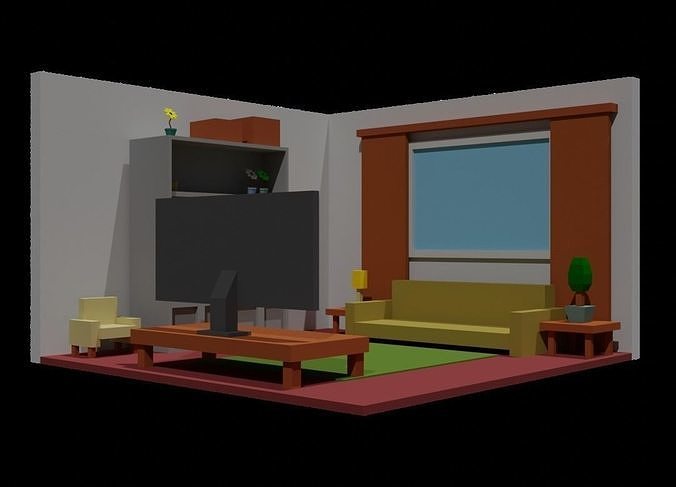 3d lowpoly staff room Low-poly 3D model