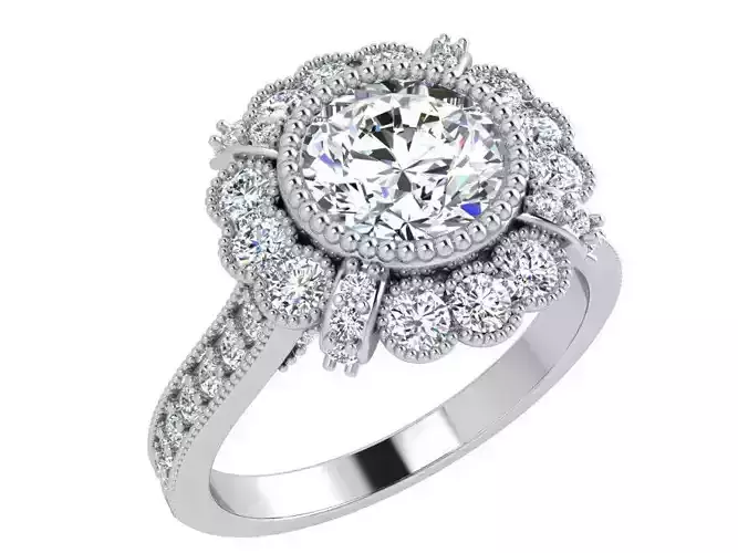 Round Cut Diamond Floral Style Halo Ring 3784