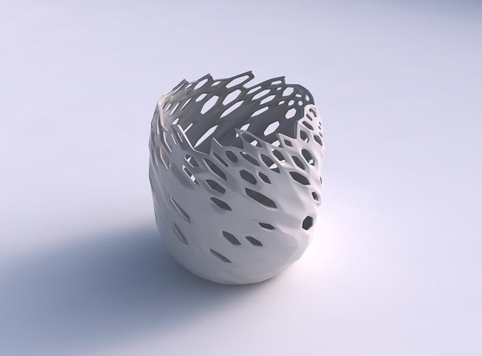 Bowl cylindrical with twisted smooth crystal skin with holes