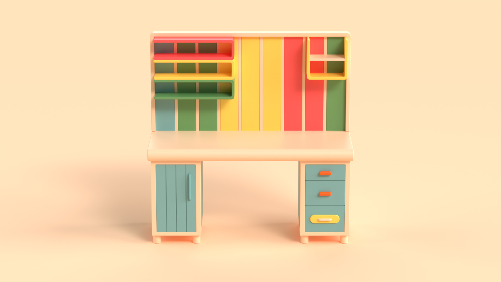 Table 17 Study Table with Storage Cabinet and Shelves Low-poly 3D model_1