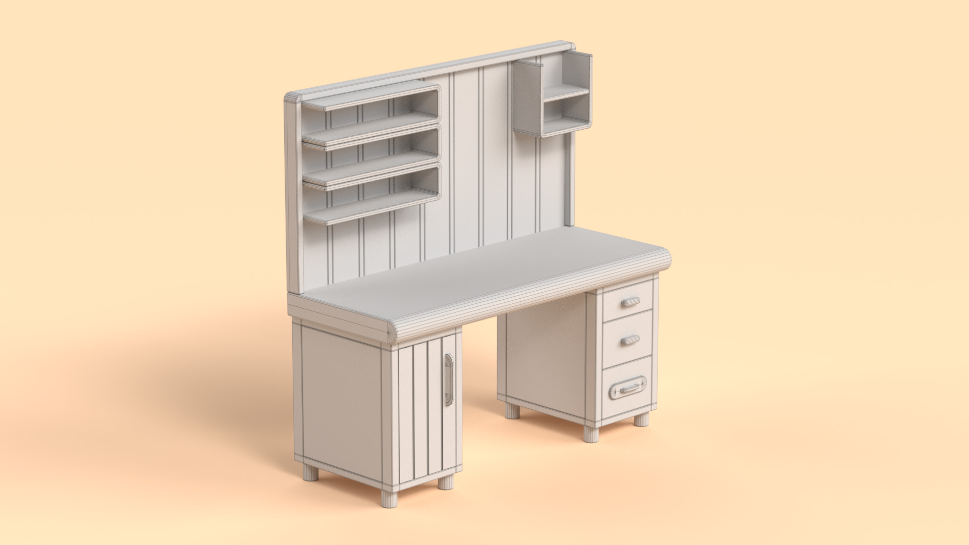 Table 17 Study Table with Storage Cabinet and Shelves Low-poly 3D model_6