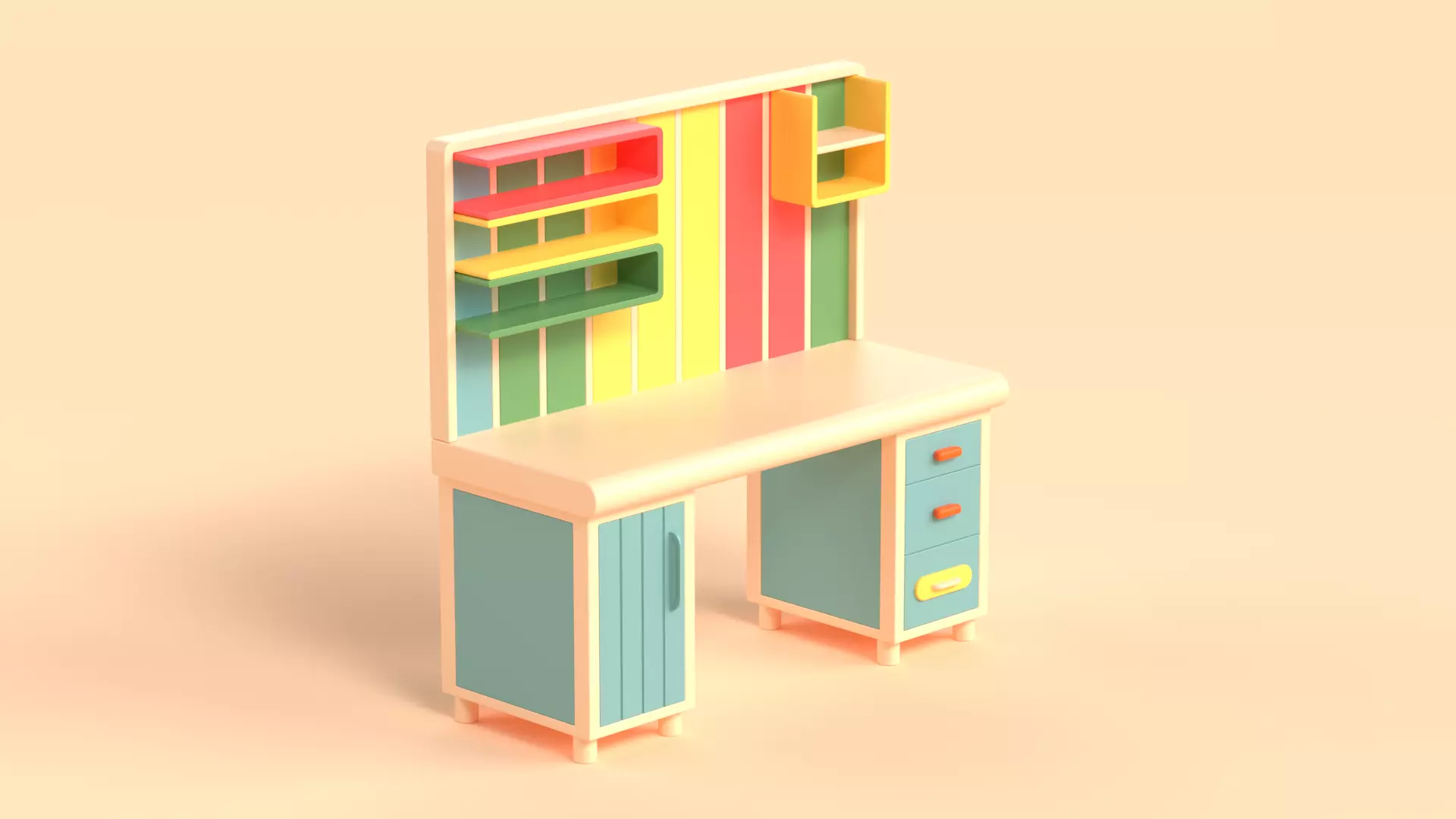 Table 17 Study Table with Storage Cabinet and Shelves Low-poly 3D model_0