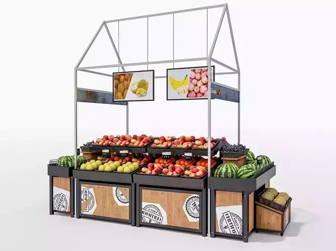 Fruits and vegetables Supermarket  Grocery store showcase 3D model