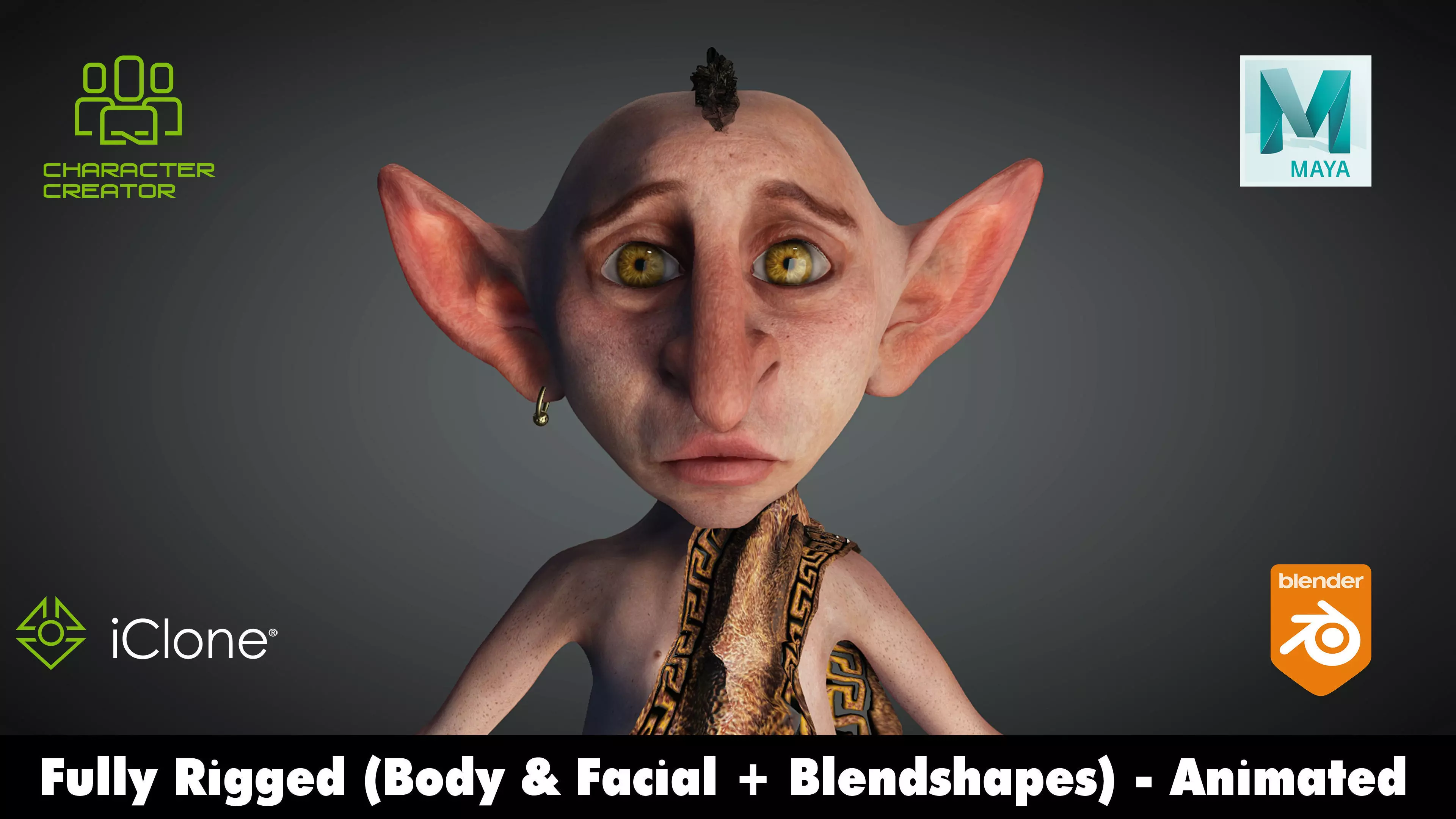 Elf Rigged Animated 2500 Free animations tutorial Low-poly 3D model_0