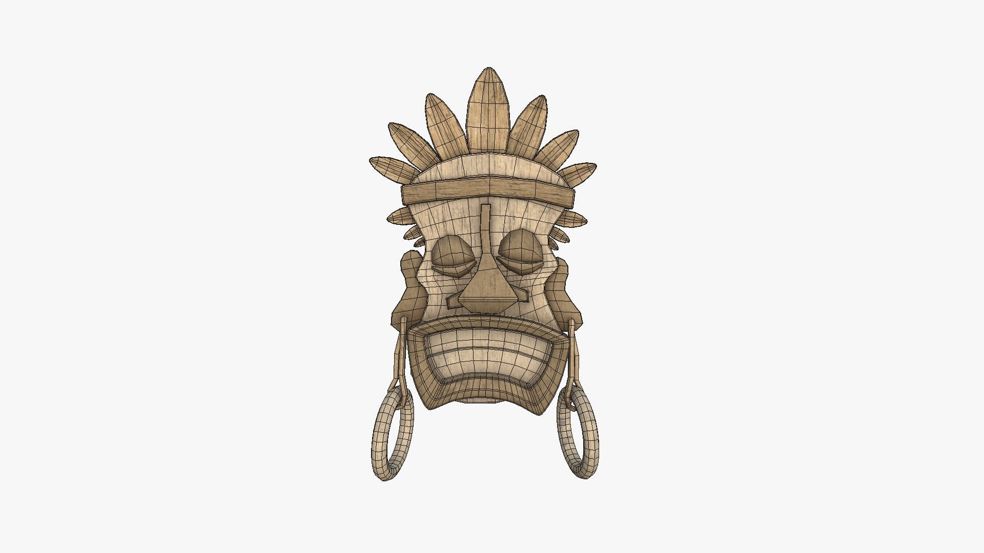 Tribal Mask J08 Full Wood - Costume Character Design Low-poly 3D model_6