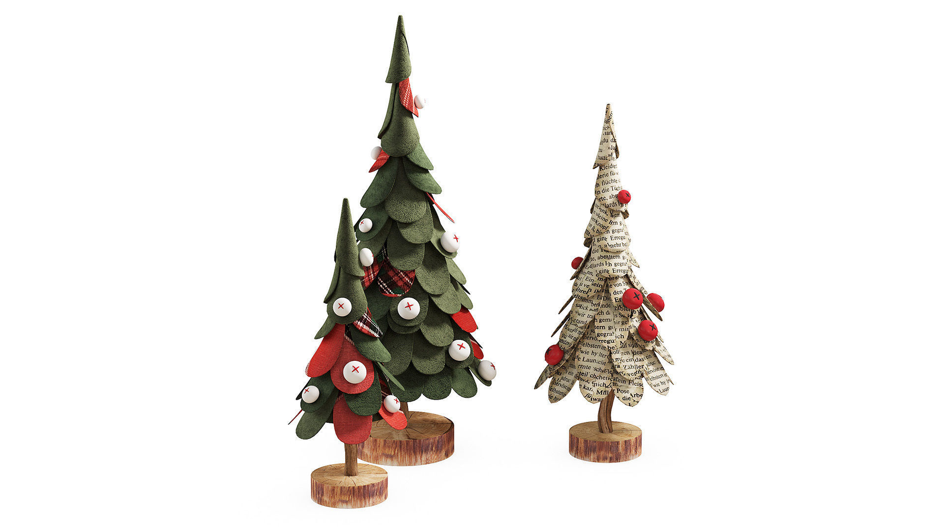 Craft Christmas Trees Set  3D model_2