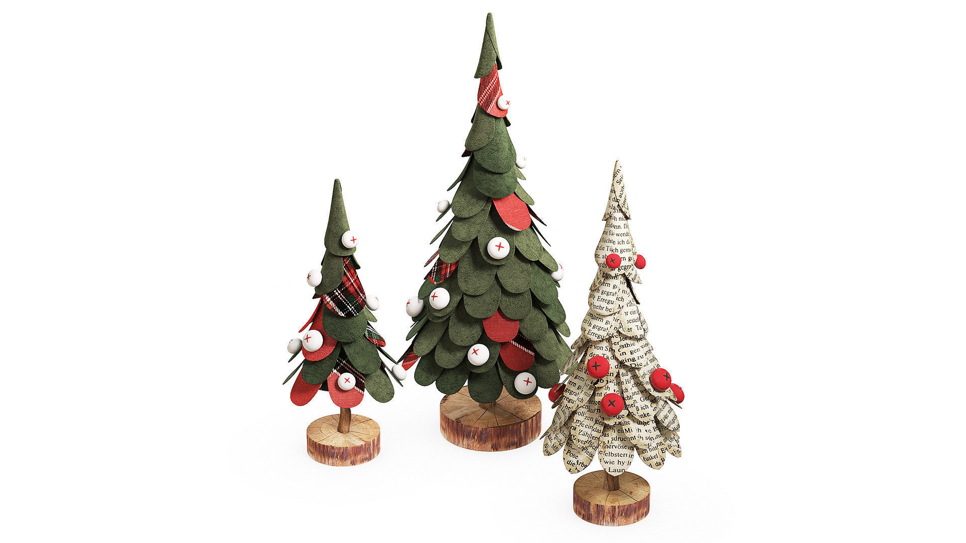 Craft Christmas Trees Set  3D model_1
