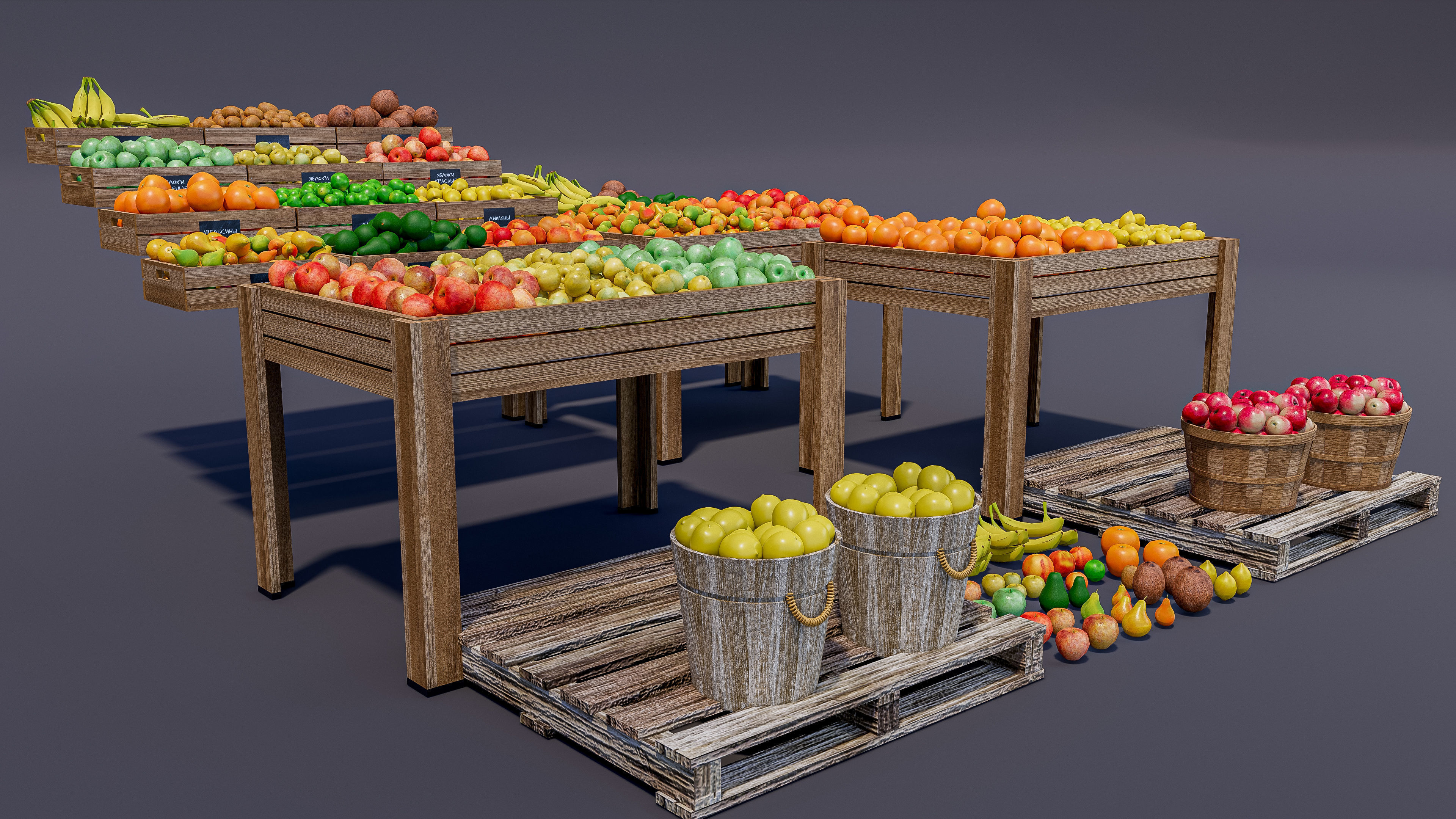 Fruits and vegetables Supermarket Grocery store 3D model_1