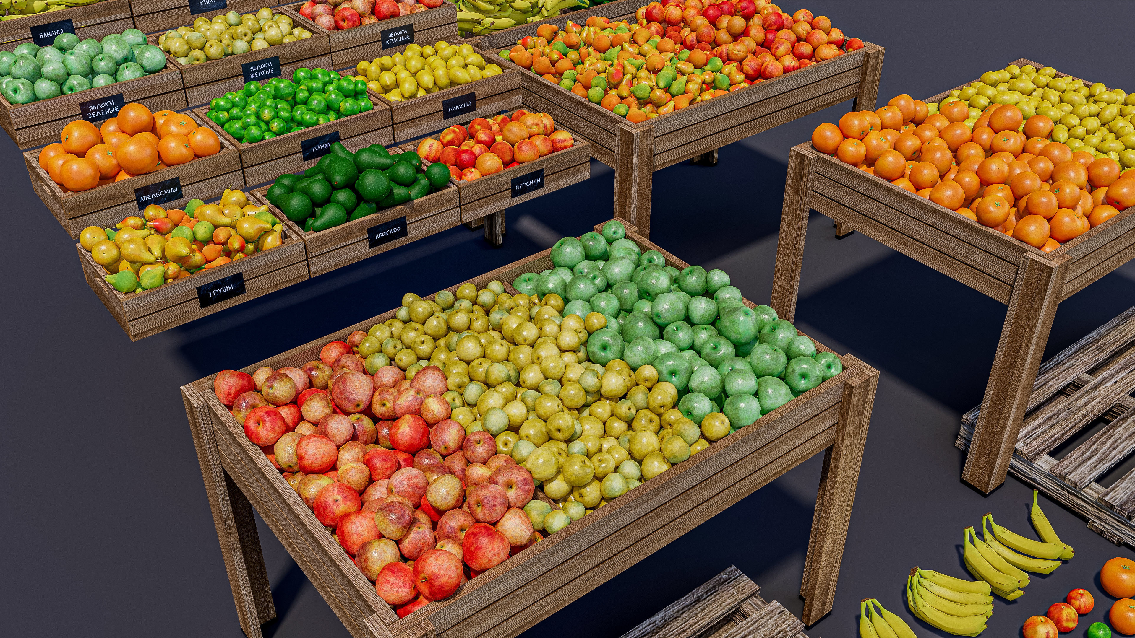 Fruits and vegetables Supermarket Grocery store 3D model_2