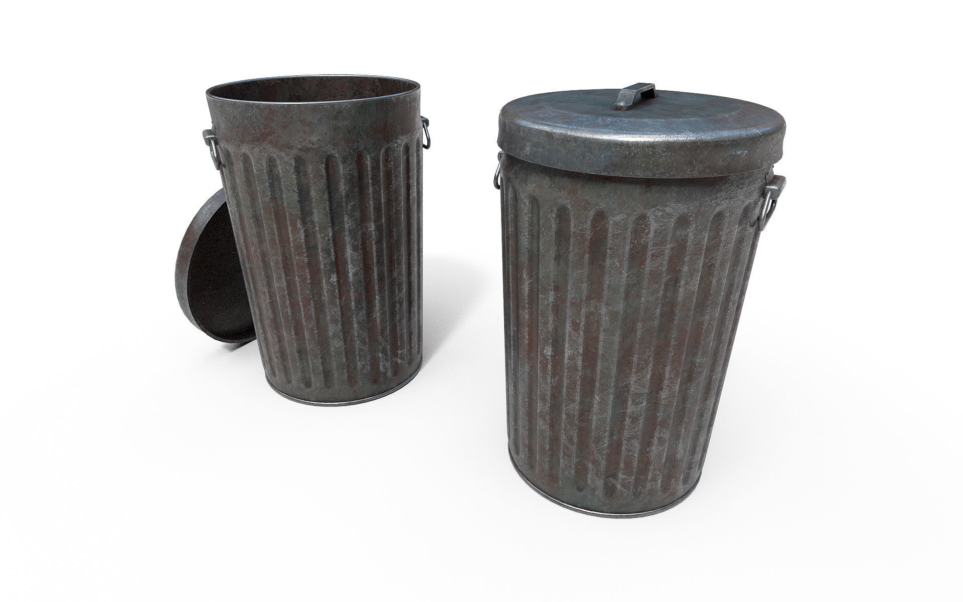 Steel Trash Can Low-poly 3D model_3