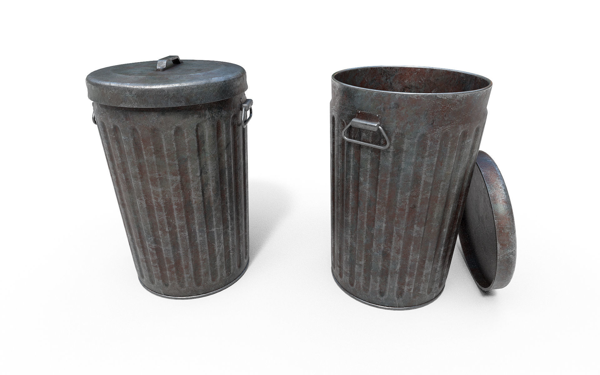 Steel Trash Can Low-poly 3D model_1