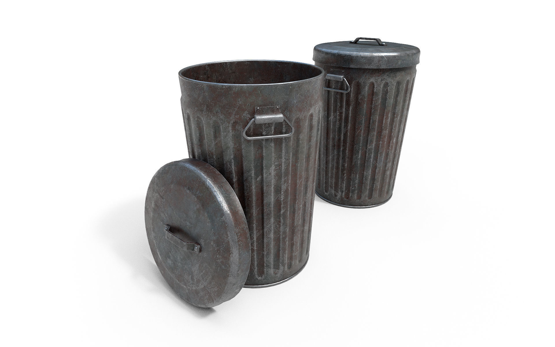 Steel Trash Can Low-poly 3D model_5