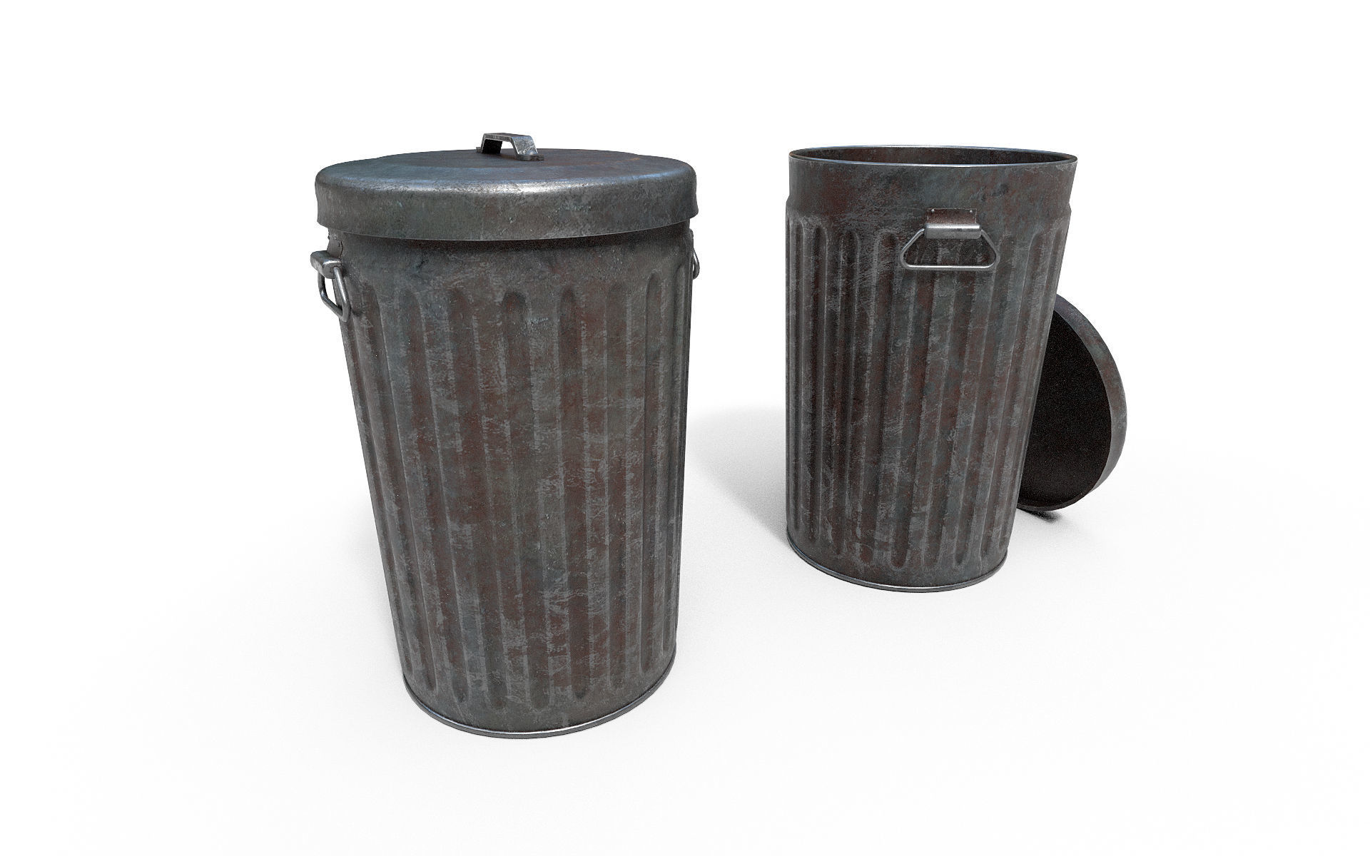 Steel Trash Can Low-poly 3D model_2