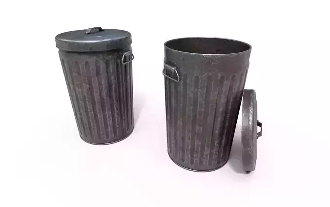 Steel Trash Can Low-poly 3D model