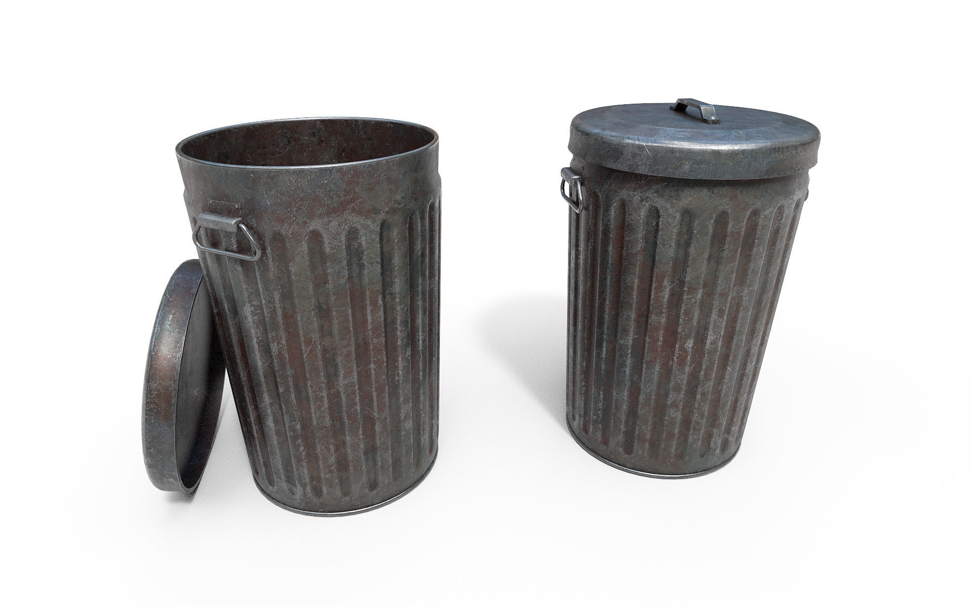 Steel Trash Can Low-poly 3D model_4