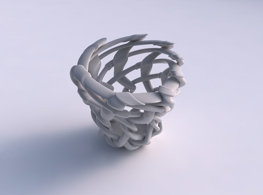 Bowl cylindrical with interlacing soft edged lattice and ribb... 3D print model_0