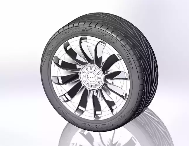 Wheel for scale model tire with realistic tread pattern 3 3D print model