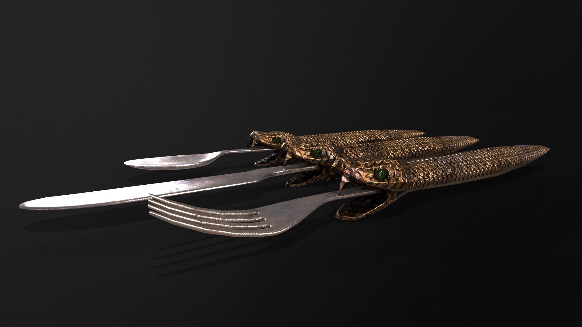 Snake King Cutlery Low-poly 3D model_12