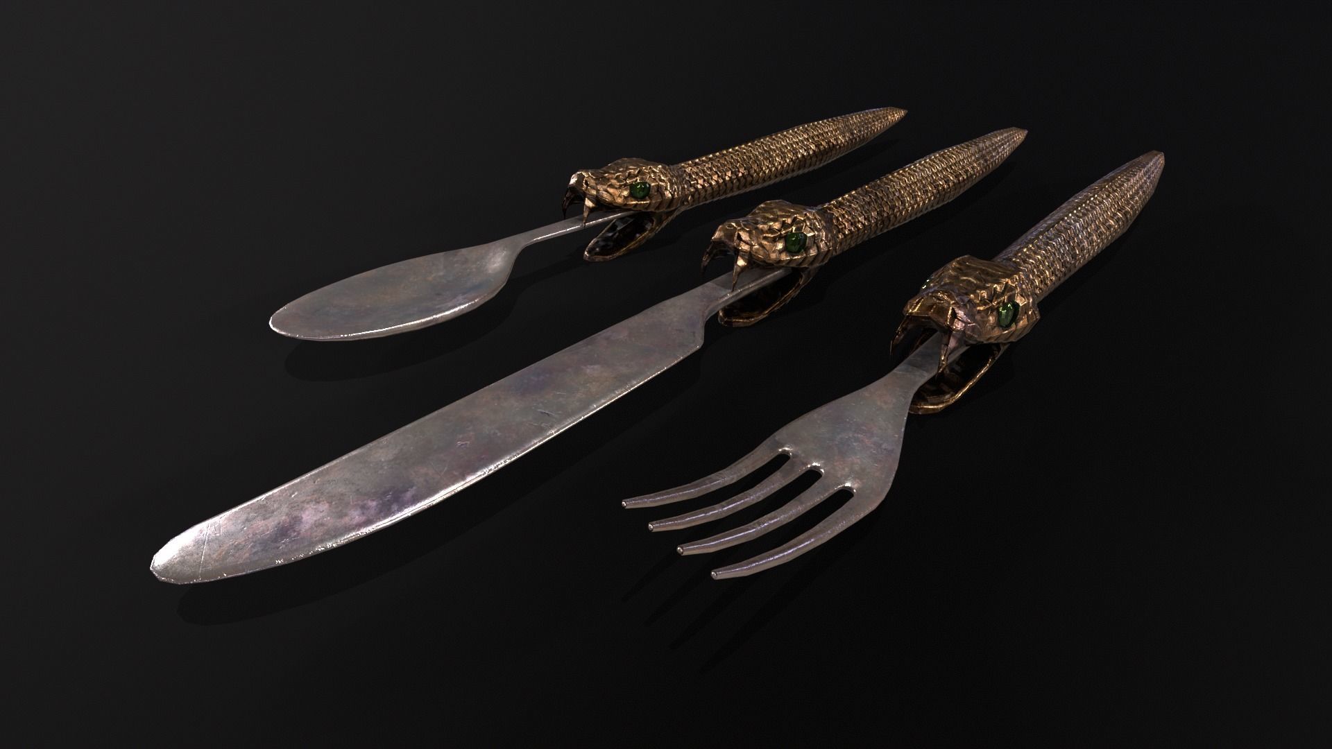 Snake King Cutlery Low-poly 3D model_10
