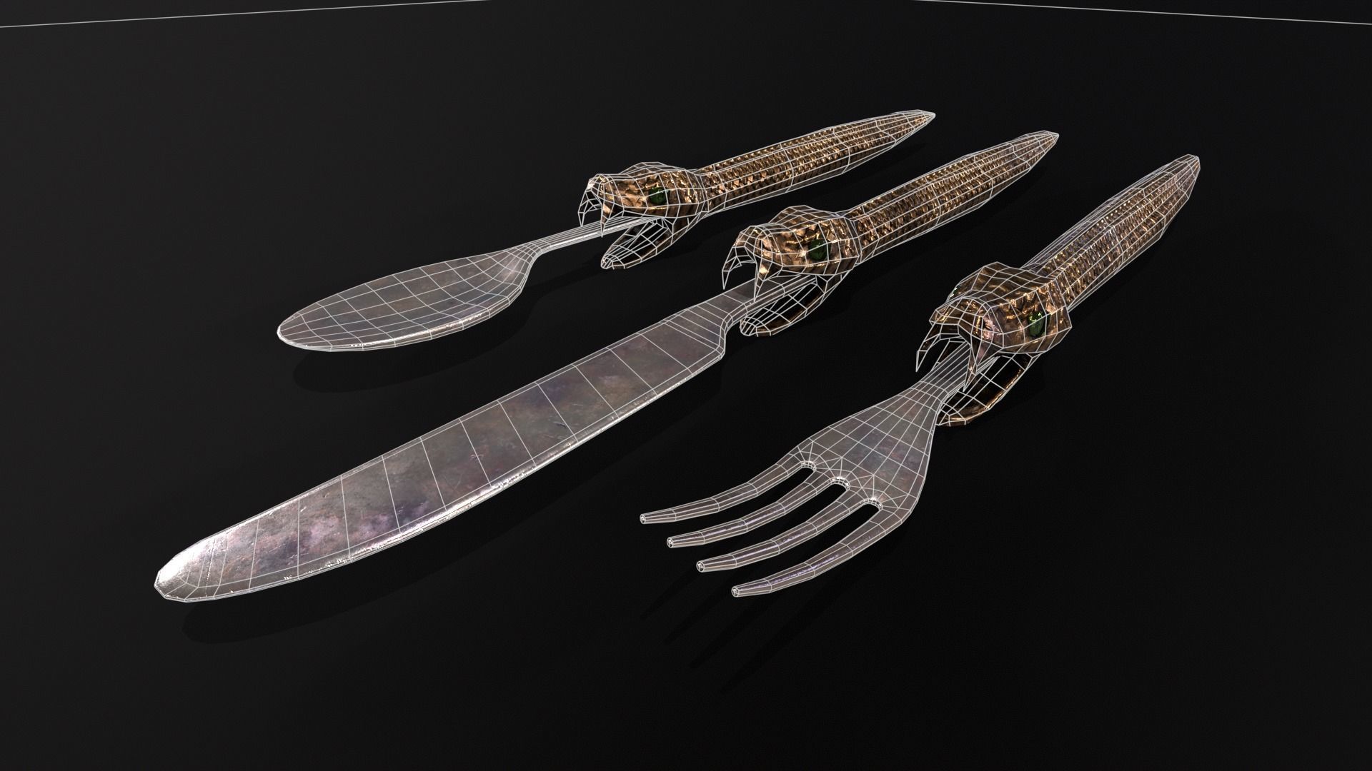 Snake King Cutlery Low-poly 3D model_11