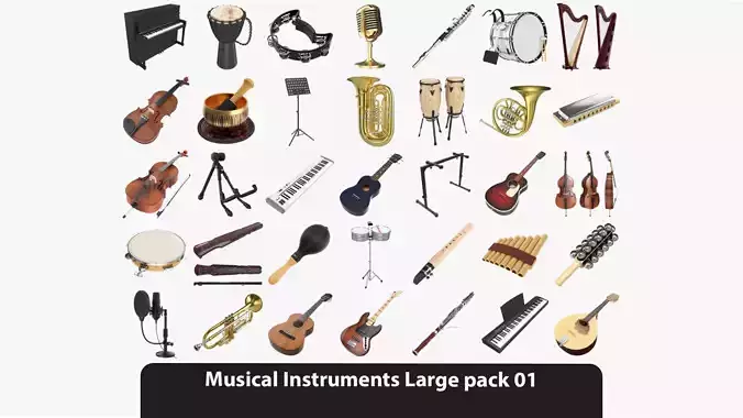 Musical Instrument Large Collection 01 - 36 PBR models 