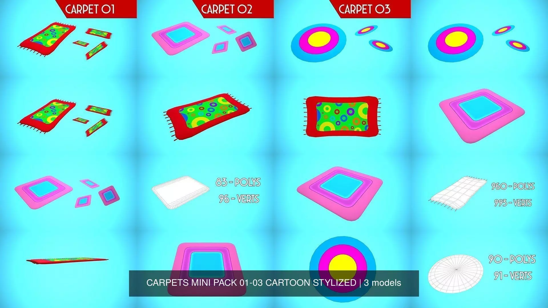 CARPETS MINI PACK 01-03 CARTOON STYLIZED 3D Model Collection_4