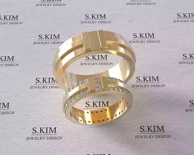 Men wedding ring with bar many sizes 3D print model
