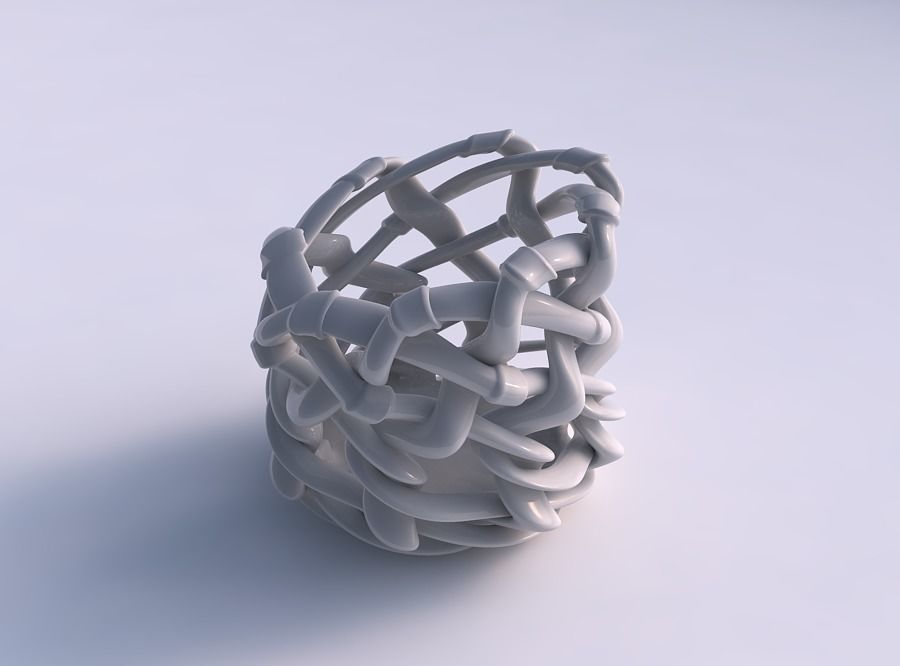 Bowl cylindrical with interlacing soft edged lattice and ribb... 3D print model_0