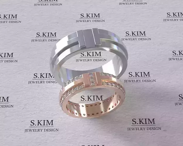 Women wedding ring with bar and diamonds many sizes