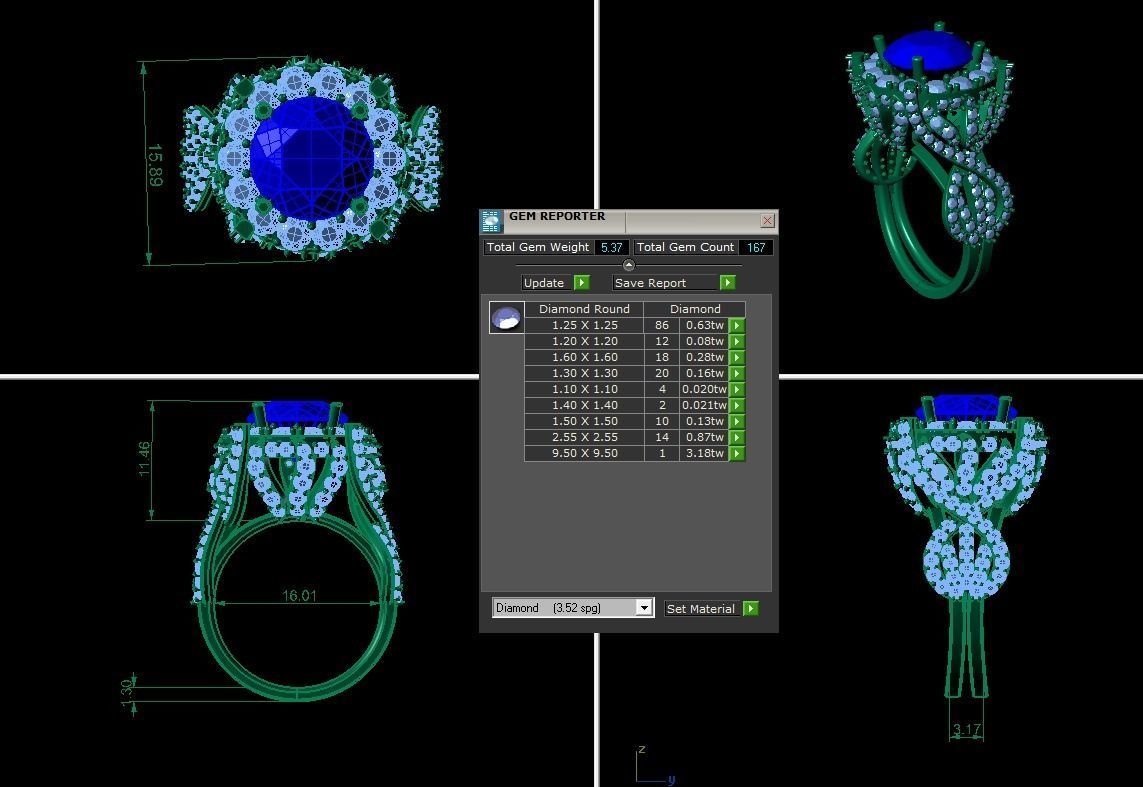 Creative Round Stone Ring R8 3D print model_1
