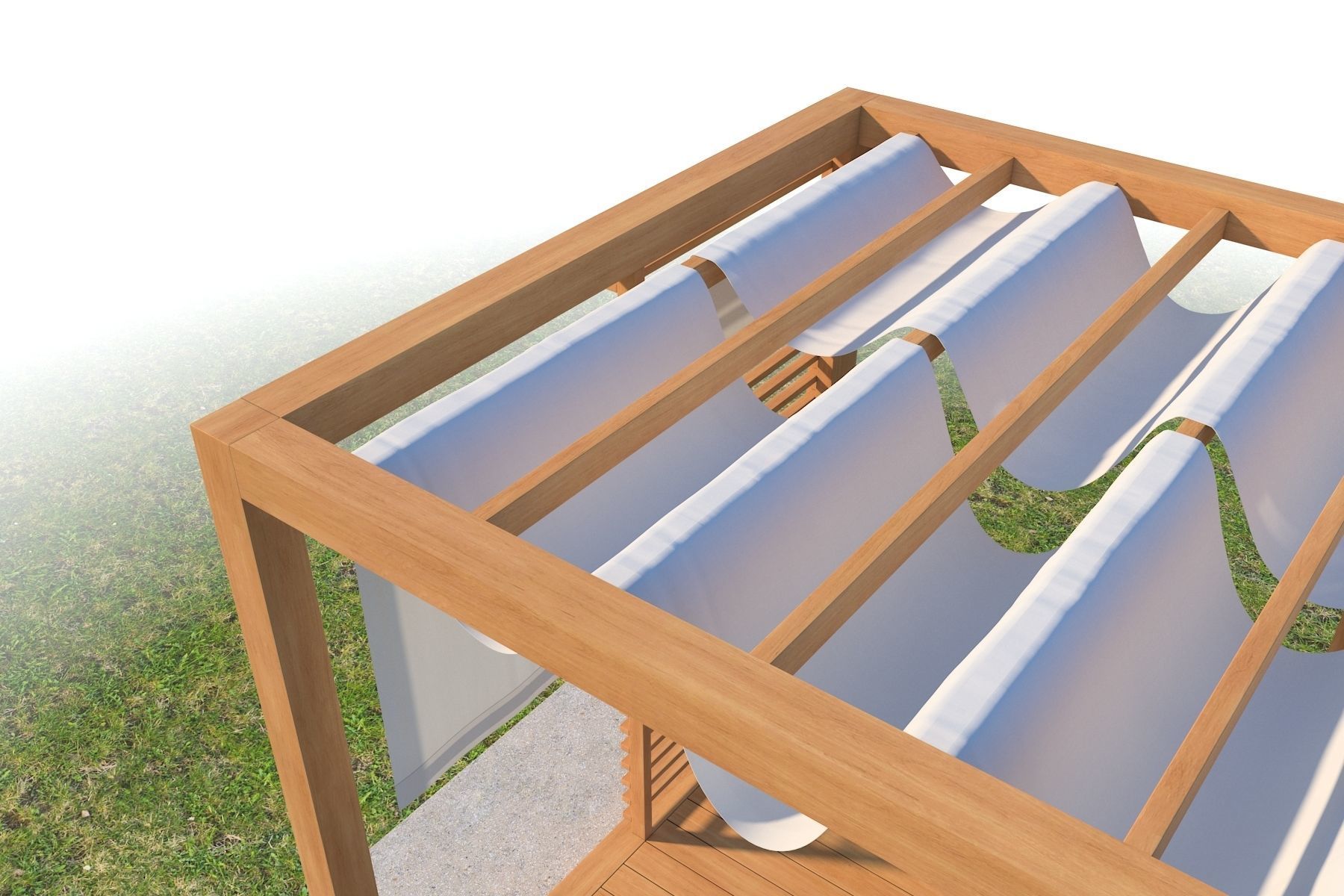 Pergola With Patio Cover And Curtains 3D model_3