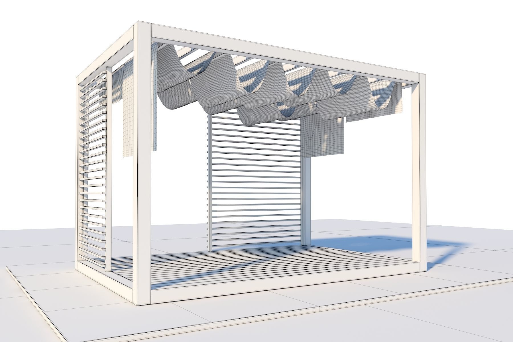 Pergola With Patio Cover And Curtains 3D model_5