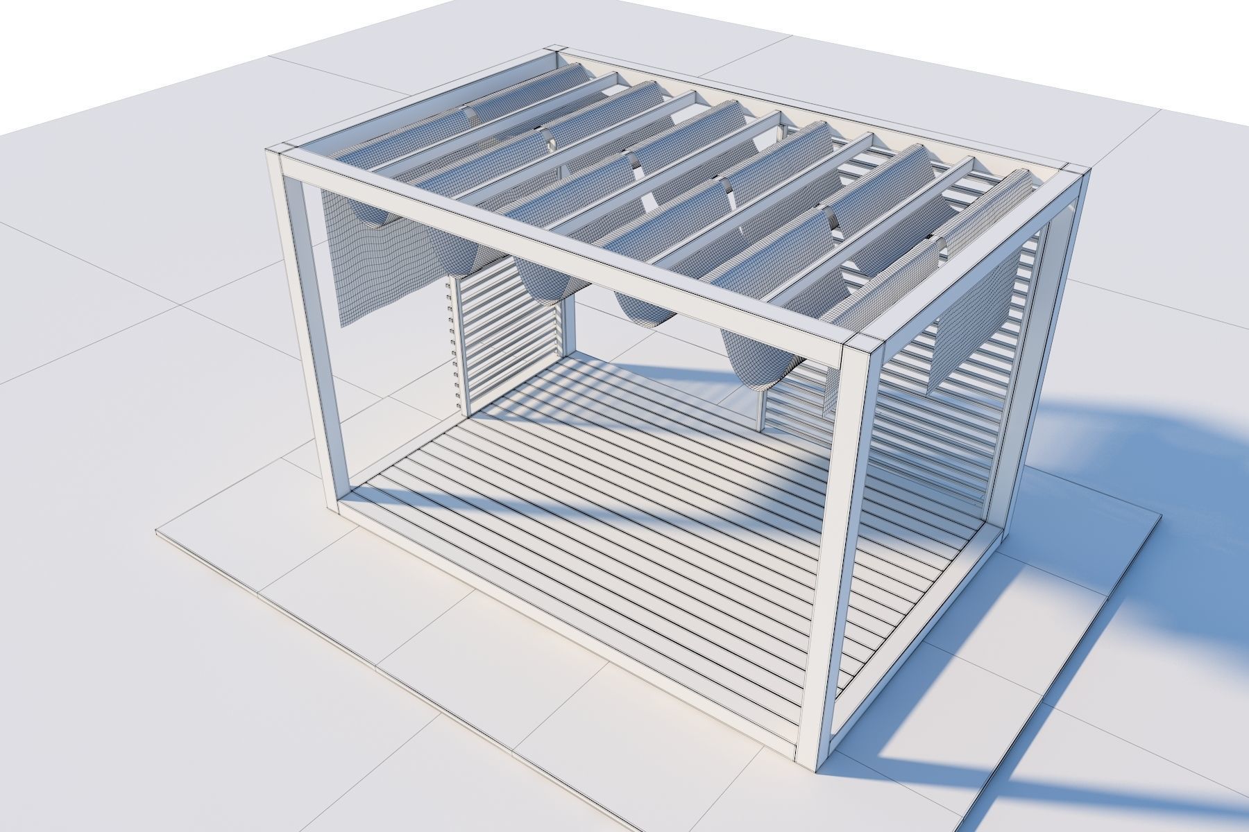 Pergola With Patio Cover And Curtains 3D model_6