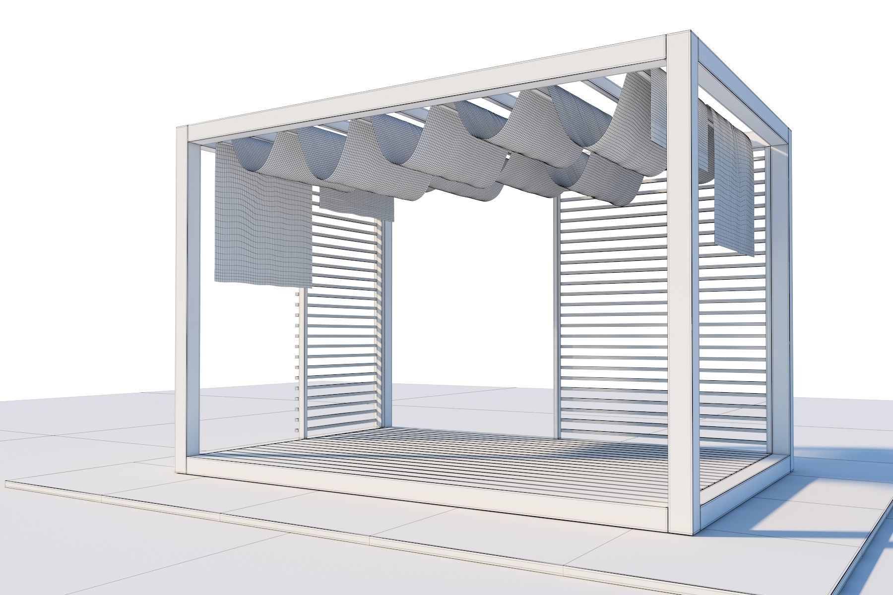 Pergola With Patio Cover And Curtains 3D model_4