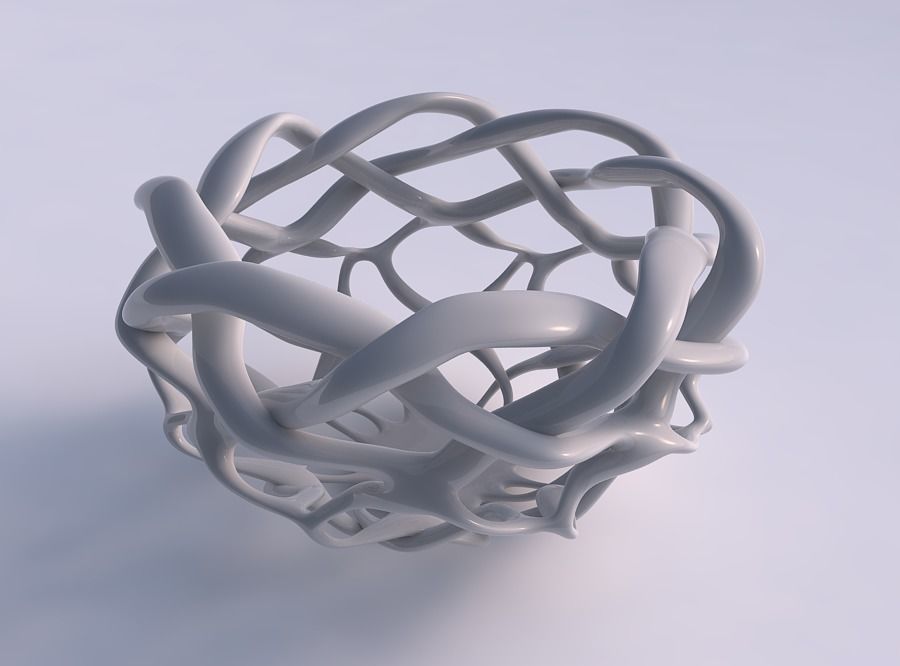 Bowl cylindrical with interlacing lattice squeezed 3D print model_0