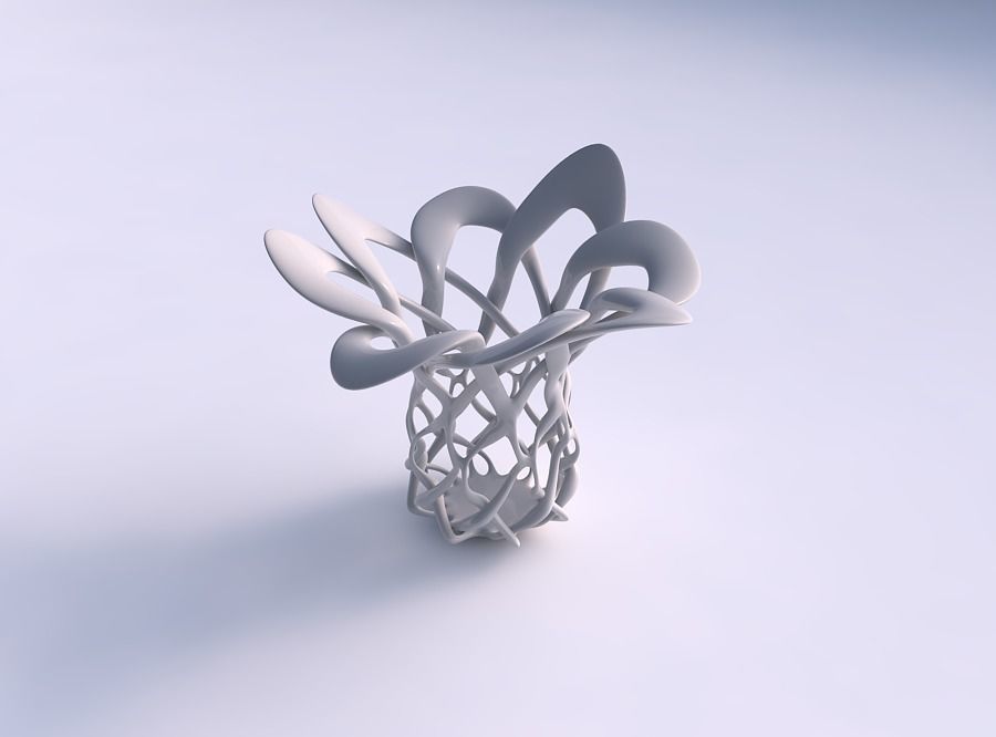 Bowl cylindrical with interlacing lattice streched and wavy top 3D print model_0