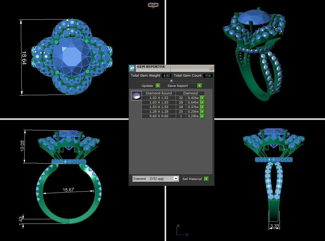 Gemstone Flower Ring R7 3D print model_1