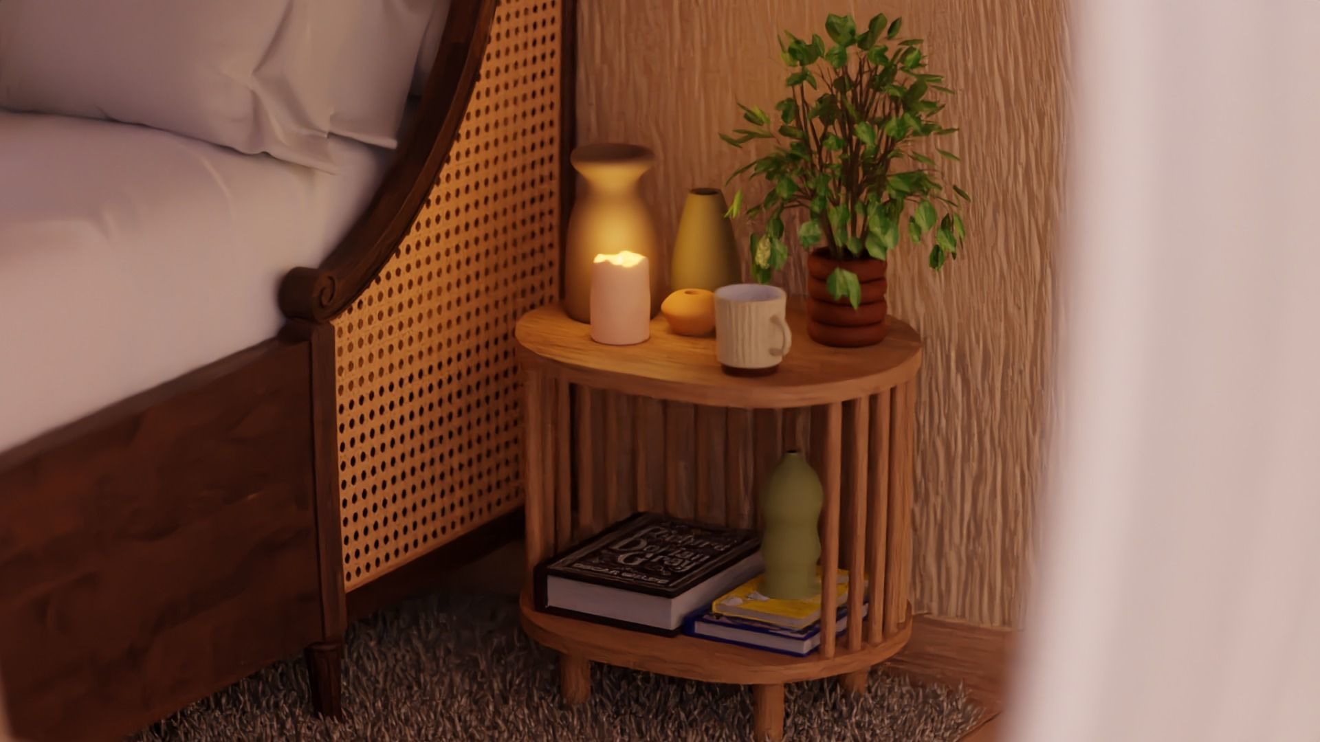 Bamboo Bedside Table Connery  3D model_3