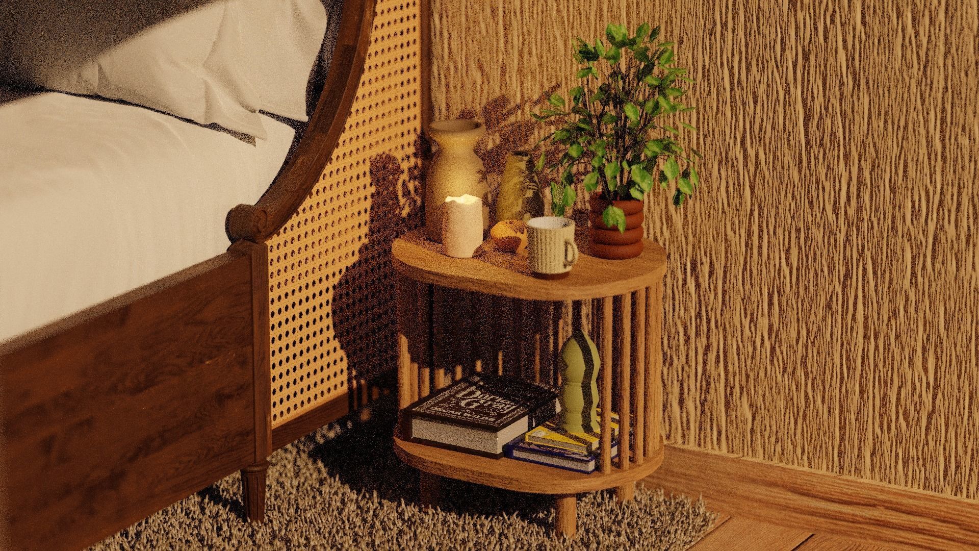 Bamboo Bedside Table Connery  3D model_1