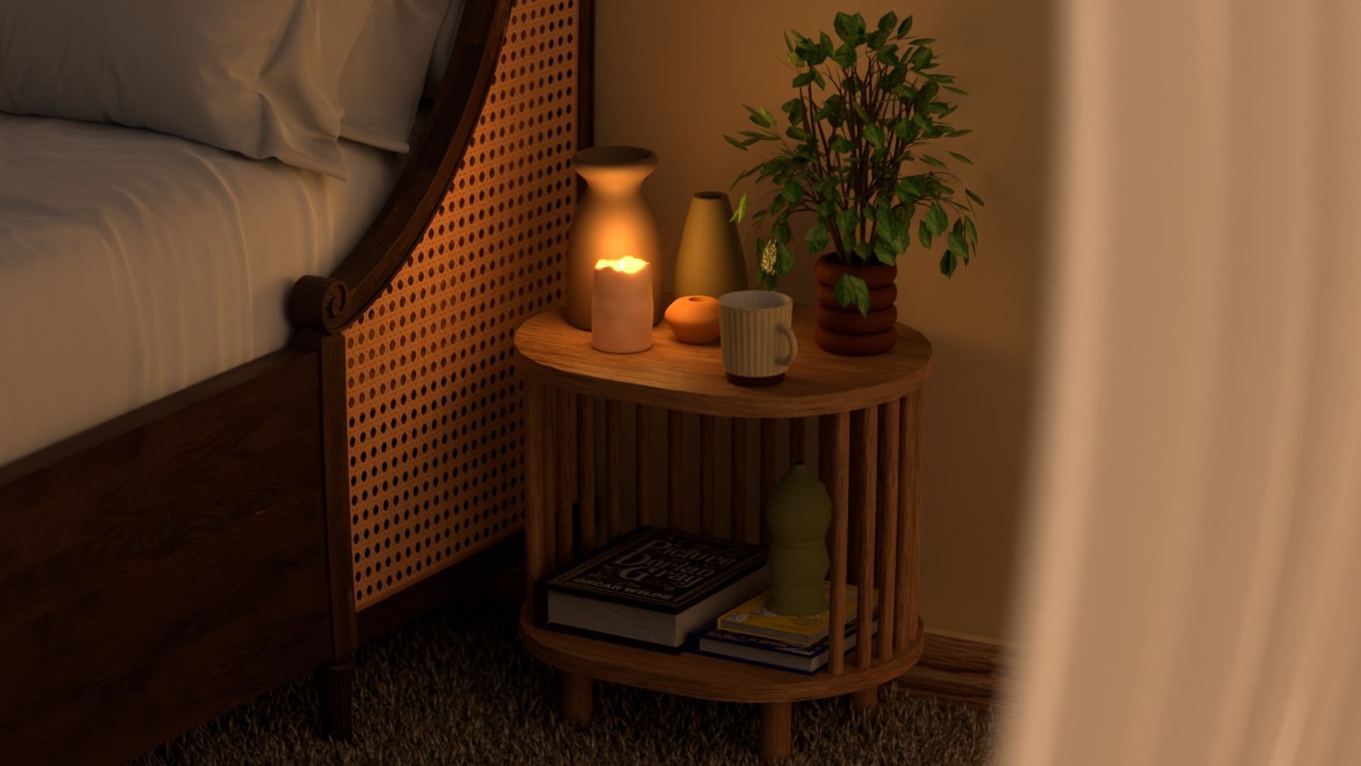 Bamboo Bedside Table Connery  3D model_2